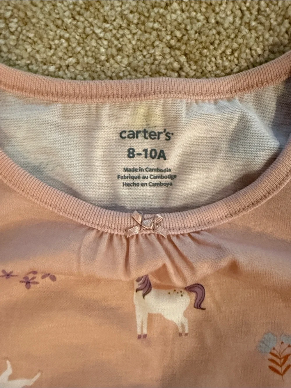 Carter's Pink Unicorn & Blue Playtime Short Sleeve Nightgowns. Size 8-10A.